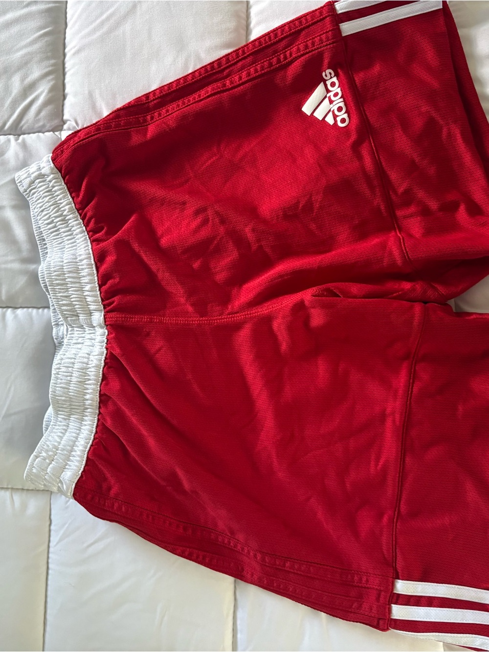 adidas Red Shorts with White Waistband and Stripes